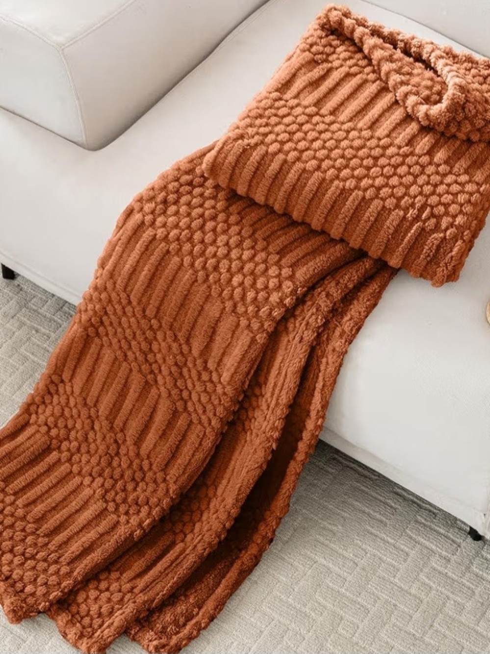 Plush Knit Throw Blanket - Autumn Orange - Picture 2 of 2